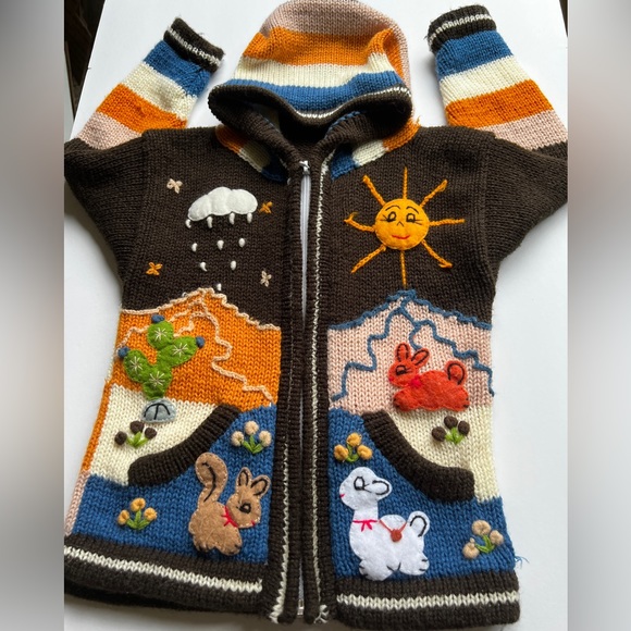 Handmade Little Kids’ Embroidery Appliqué Colorful Zip Hooded Cardigan 3T - Picture 3 of 9